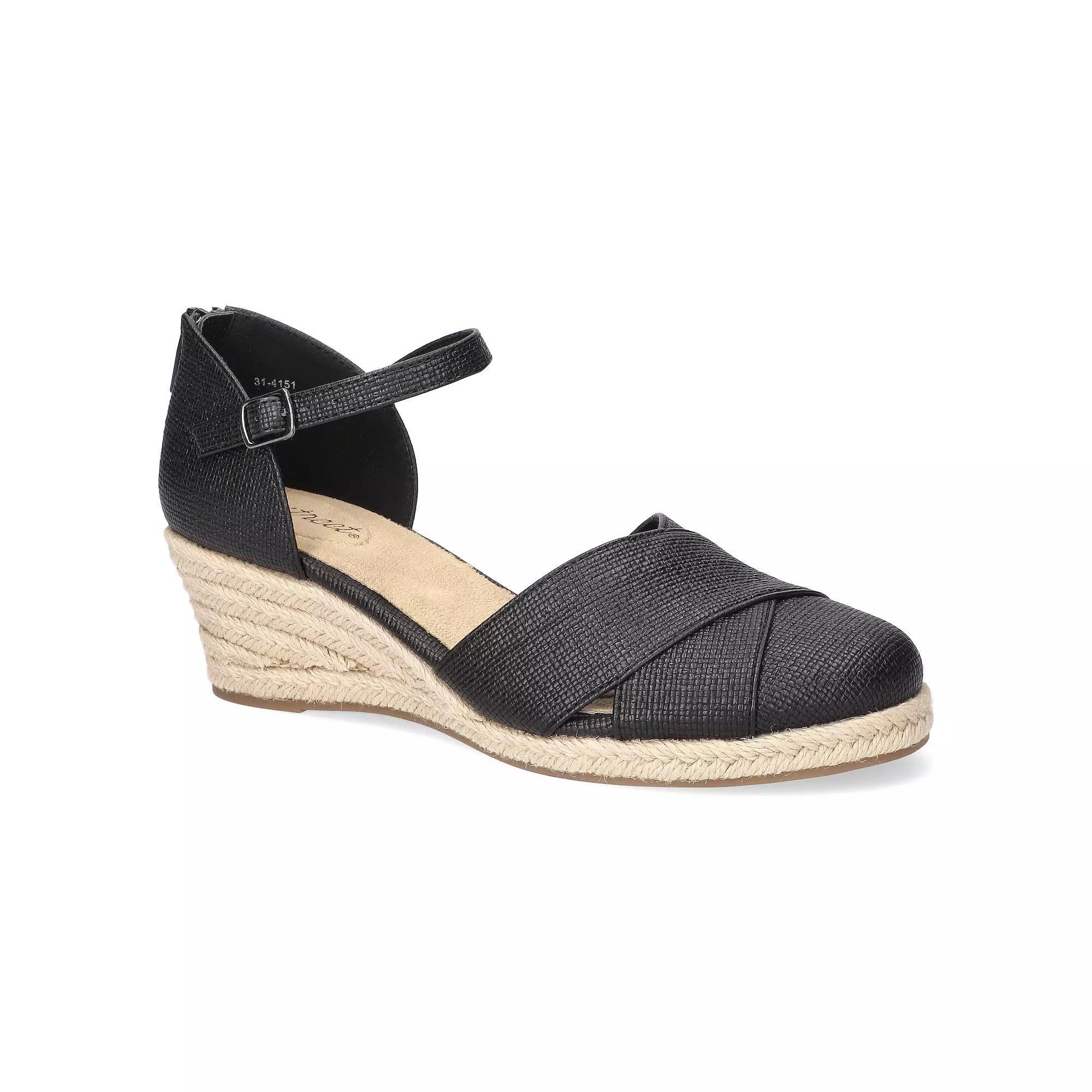 Easy Street Comfort Espadrille Women's Wedge Sandals, Size: 8.5, Black Linen Embossed Product Image