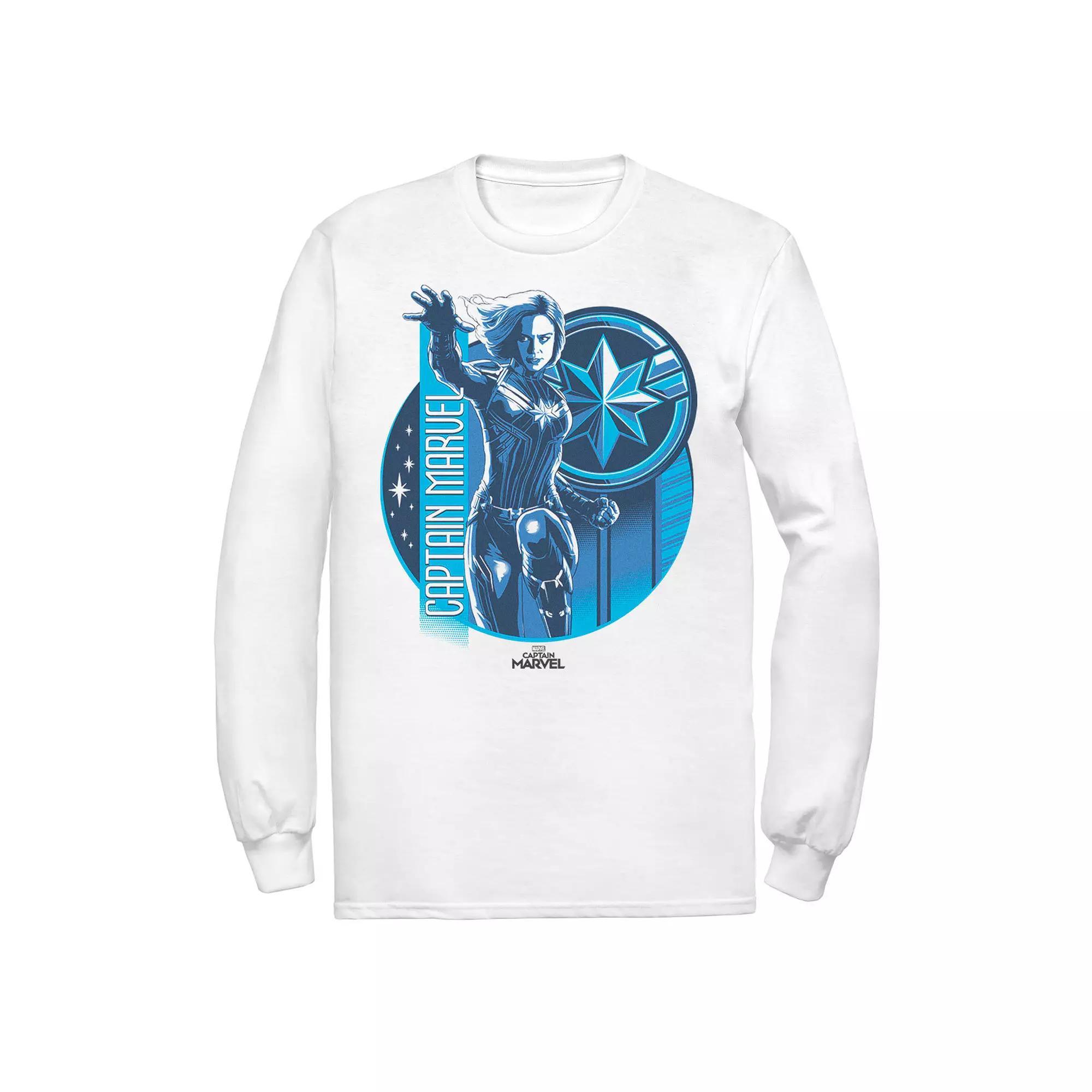 Men's Marvel Captain Marvel Reflective Blue Circle Logo Tee, Size: Medium, White Product Image