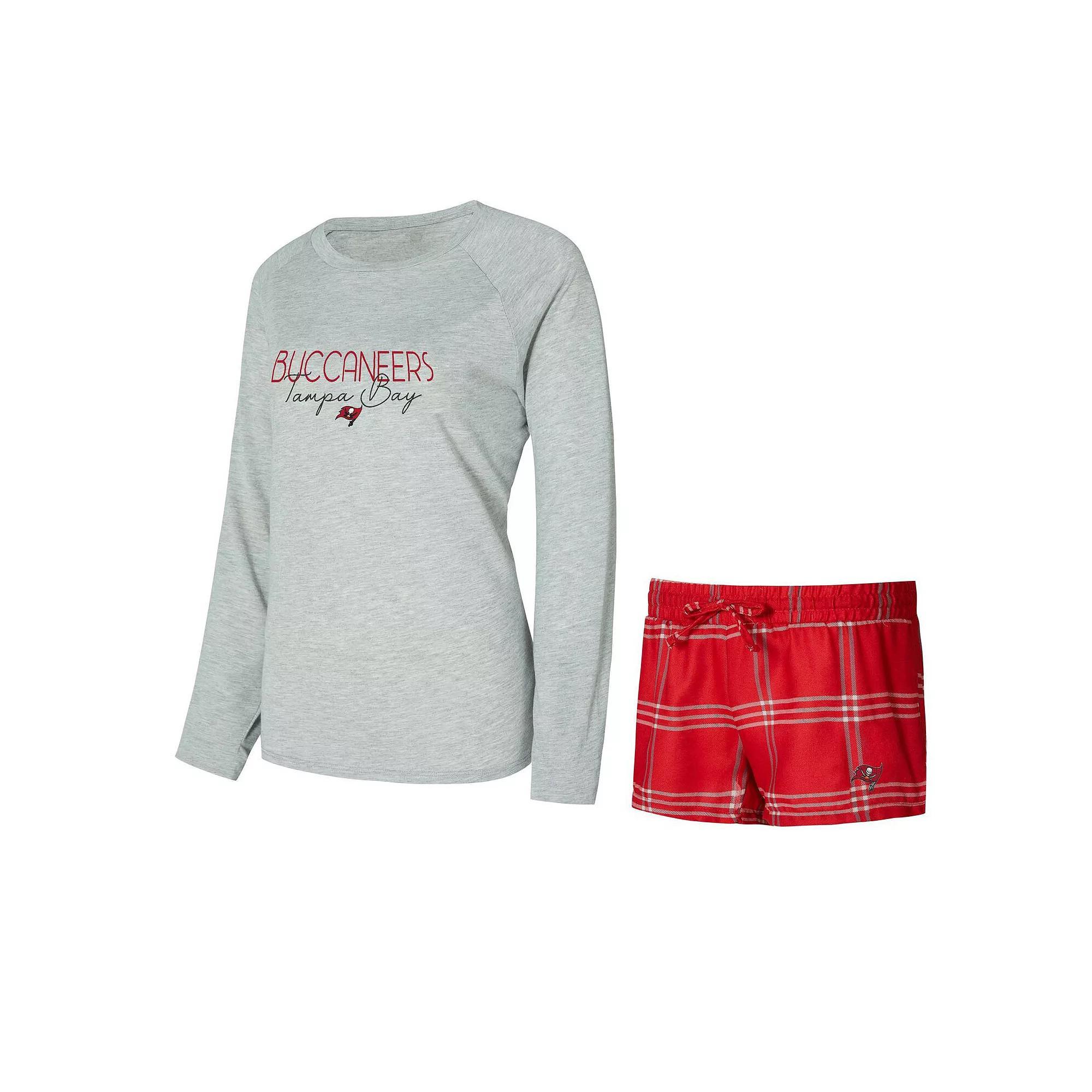 Women's Concepts Sport Red/Gray Tampa Bay Buccaneers Petition Raglan Long Sleeve T-Shirt and Shorts Set, Size: Large Product Image