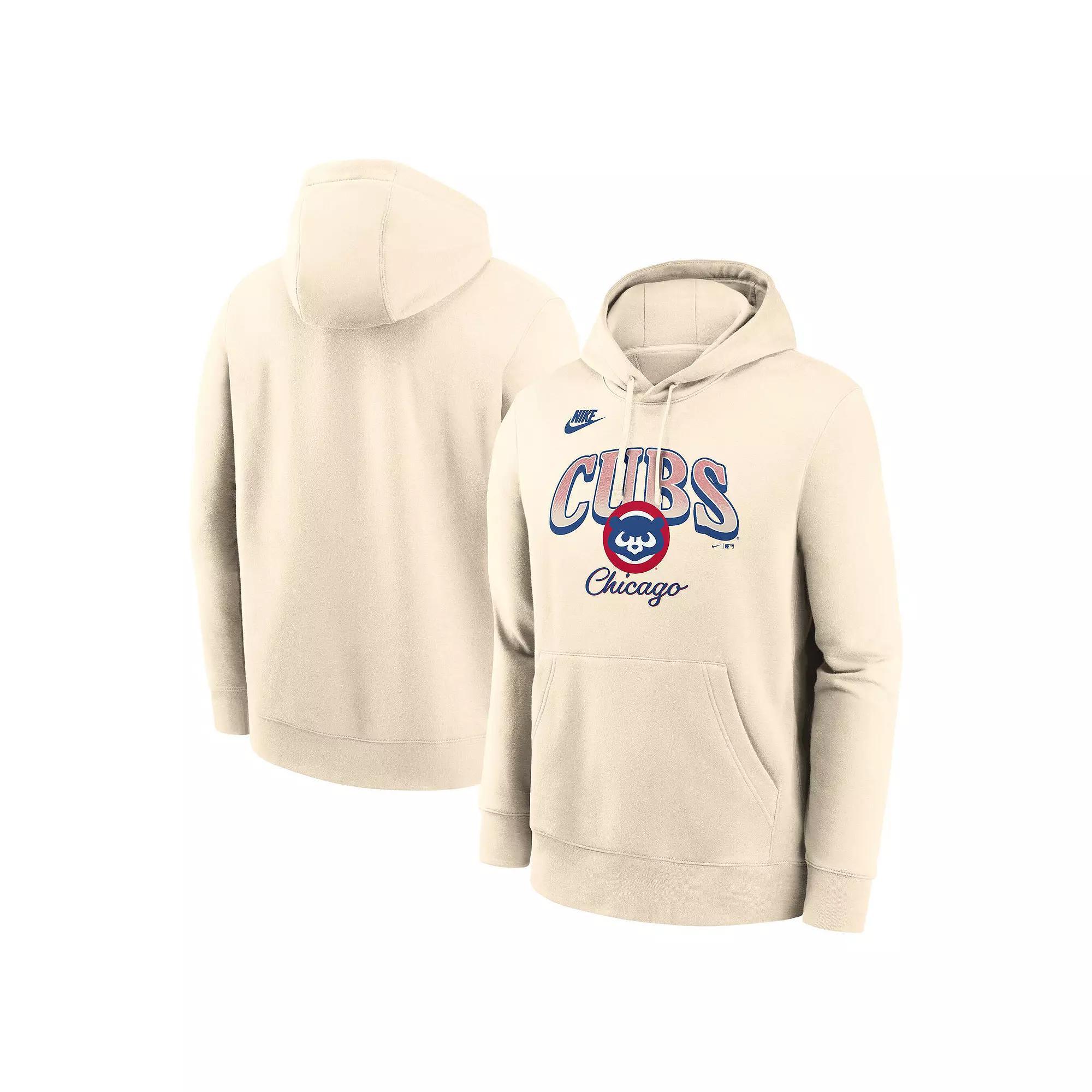 Men's Nike  Natural Chicago Cubs Cooperstown Collection Club Fleece Pullover Hoodie, Size: Small, Beige Product Image