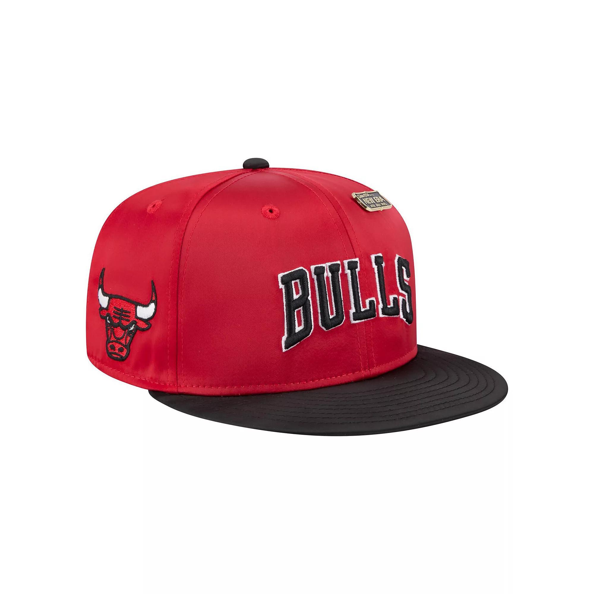Men's New Era  Red/Black Chicago Bulls Throwback Satin Vintage Pin Two-Tone 59FIFTY Fitted Hat, Size: 6 7/8 Product Image