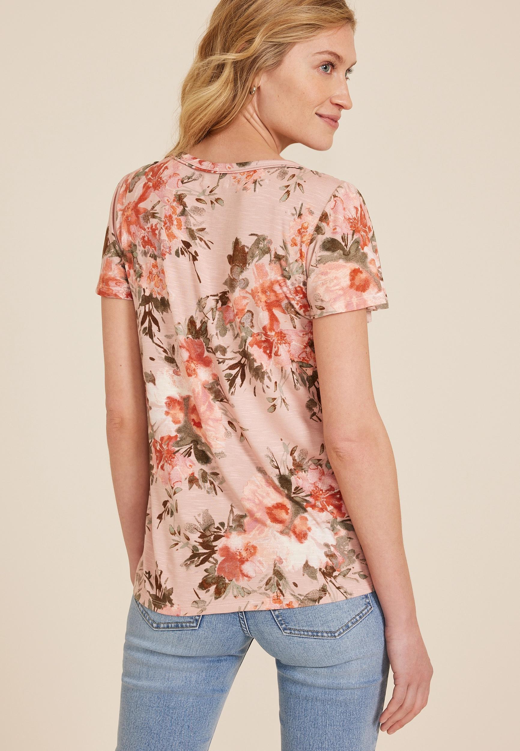 Pink Floral Flutter Sleeve Tee Product Image