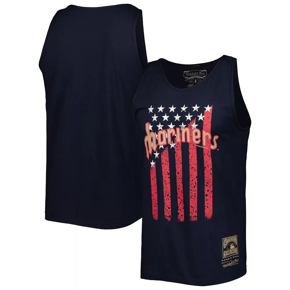 Mens Mitchell & Ness Seattle Mariners Cooperstown Collection Stars and Stripes Tank Top Blue Product Image