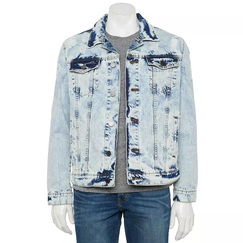 Men's Xray Washed Ripped Denim Jacket, Size: XL, White Product Image