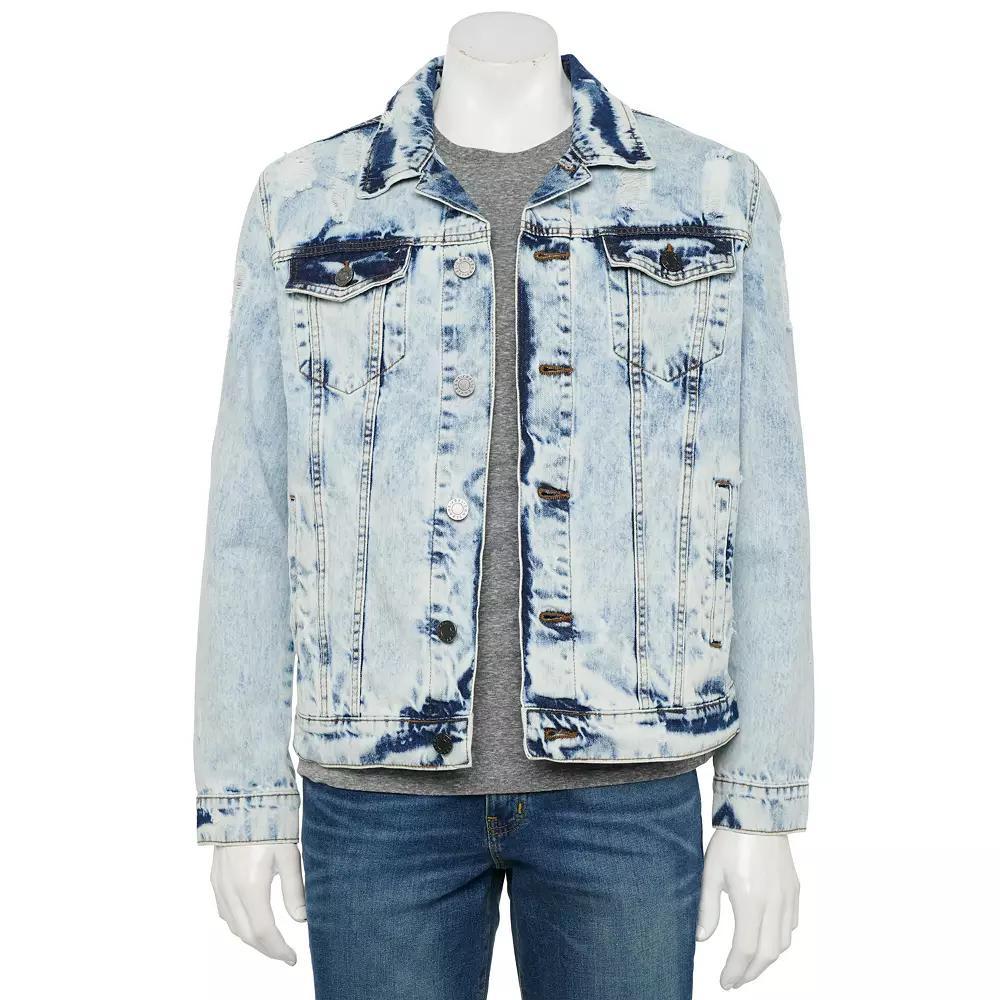 Men's Xray Washed Ripped Denim Jacket, Size: XL, White Product Image