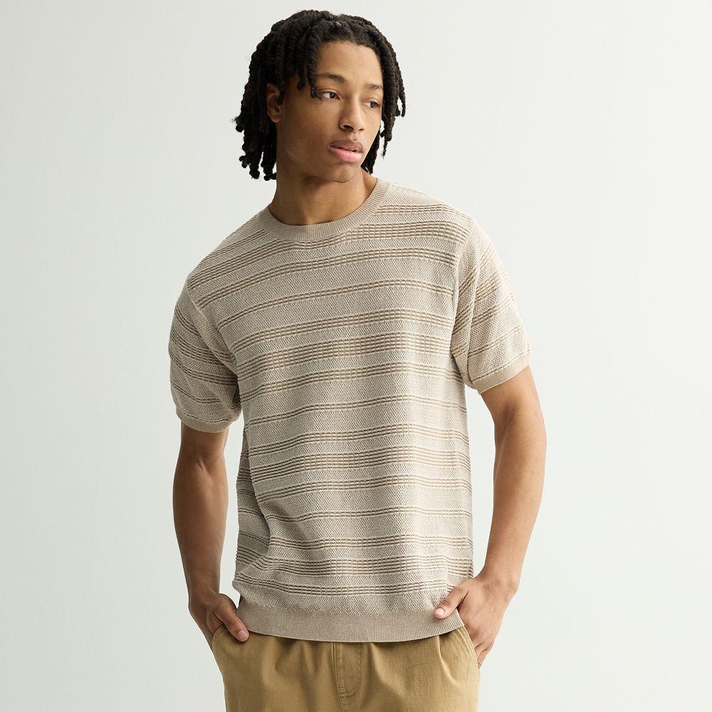 Men's Retrofit Short Sleeve Textured Knit Sweater Tee, Size: Small, Silver Mink Product Image