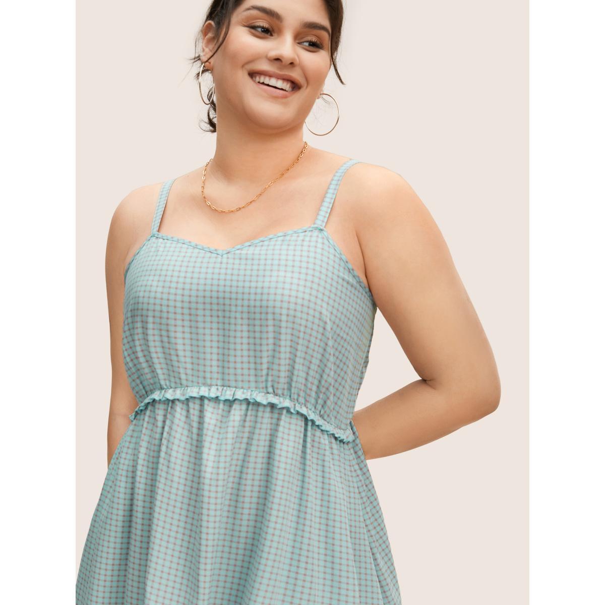 Plus Size Gingham Frill Trim High Rise Cami Dress Mint Women Casual Frill Trim Non Sleeveless Curvy BloomChic 18-20/2X Product Image
