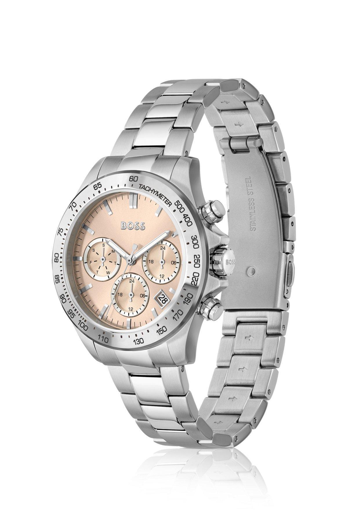 BOSS - Link-bracelet multi-functional watch with pink dial Product Image
