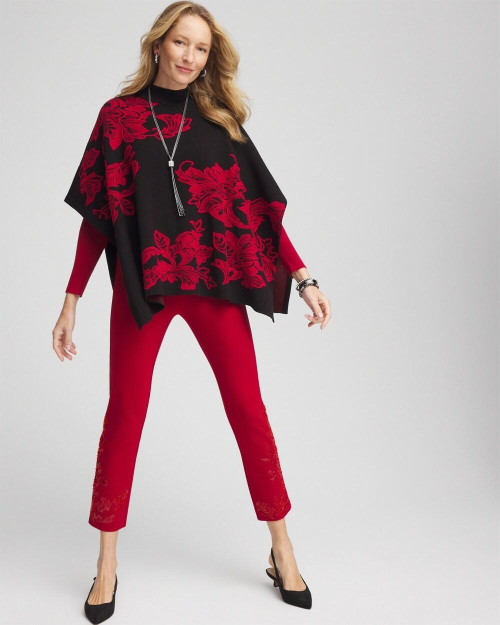 Jacquard Embroidered Mock Neck Poncho Product Image