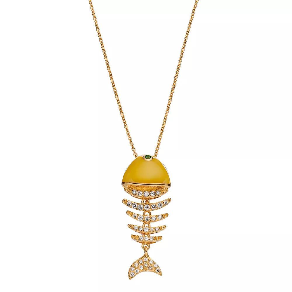 Sophie Miller 14k Gold Plated Cubic Zirconia & Simulated Emerald Fish Pendant, Womens Product Image