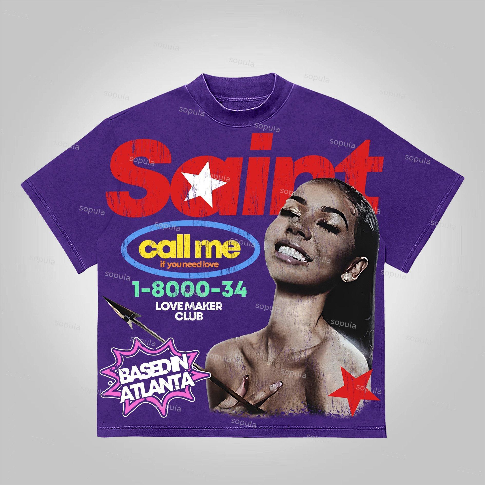 Sopula Vintage Saint Call Me If You Need Love Graphic Short T-Shirt Product Image