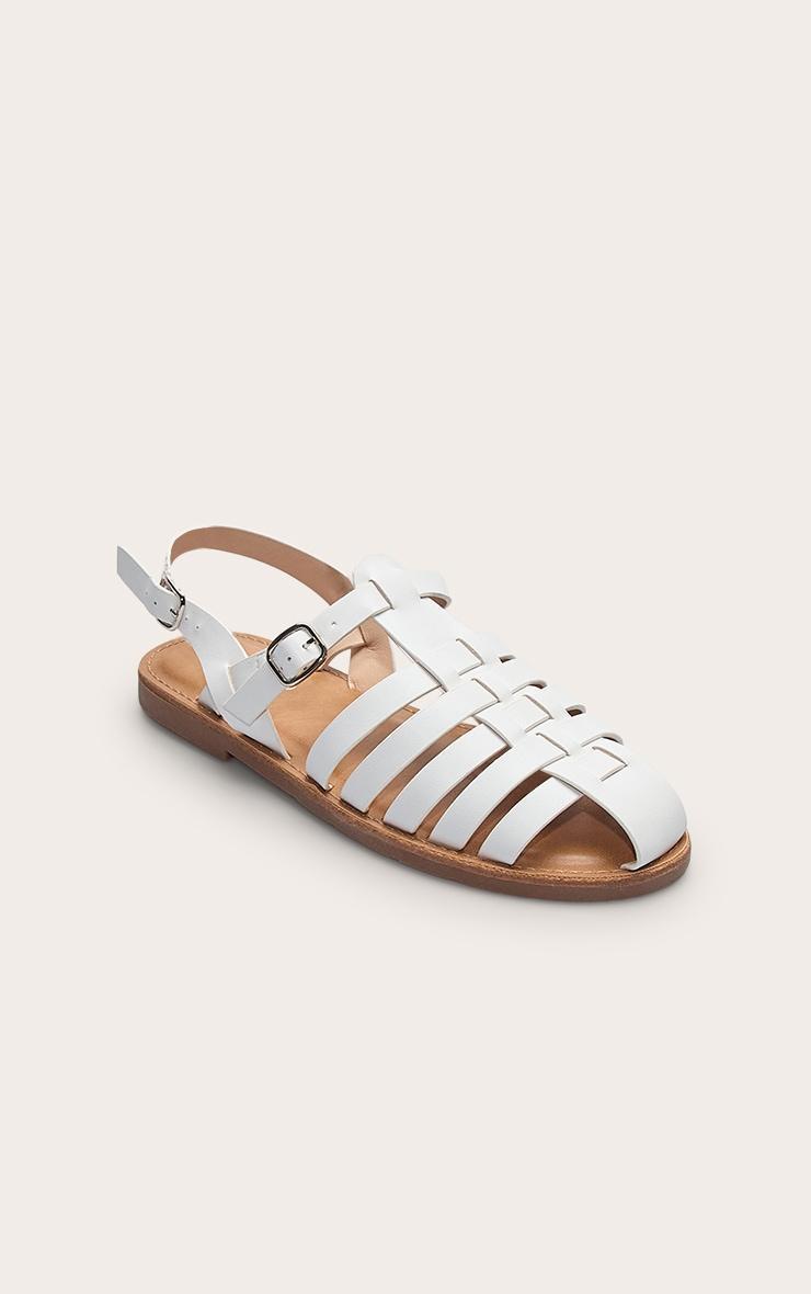 White Faux Leather Gladiator Cage Flat Sandals Product Image