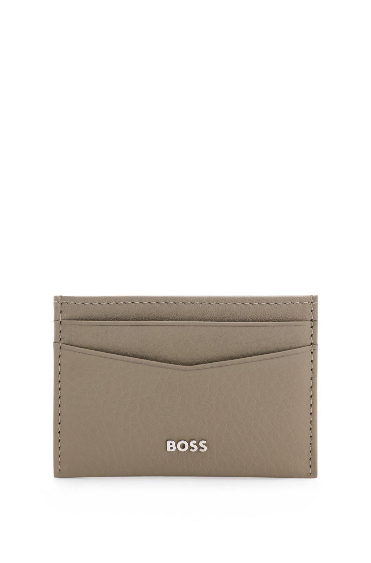 Card holder in grained leather with metallic logo lettering Product Image