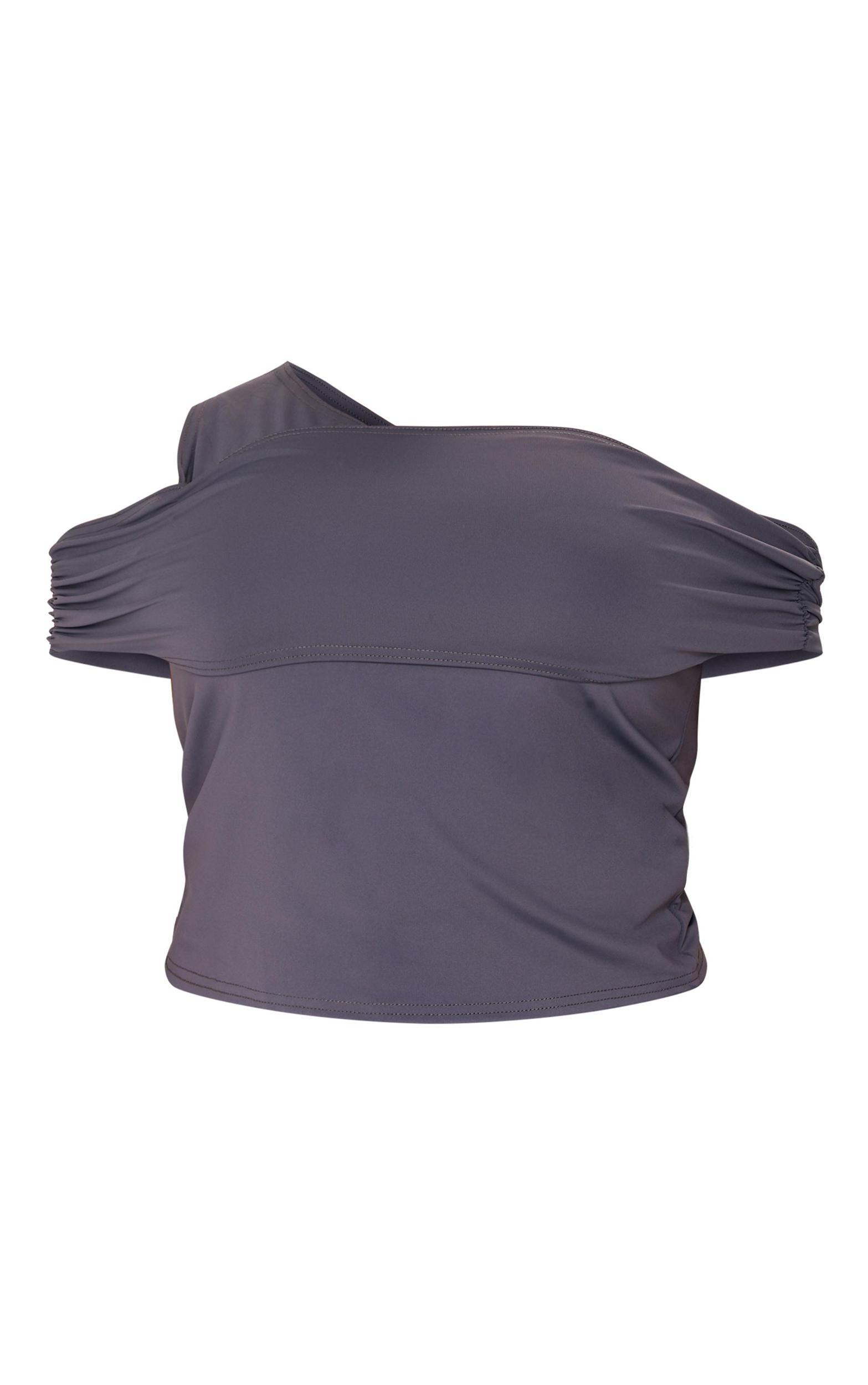 Plus Slate Grey Contour Bardot Twist Detail Top Product Image