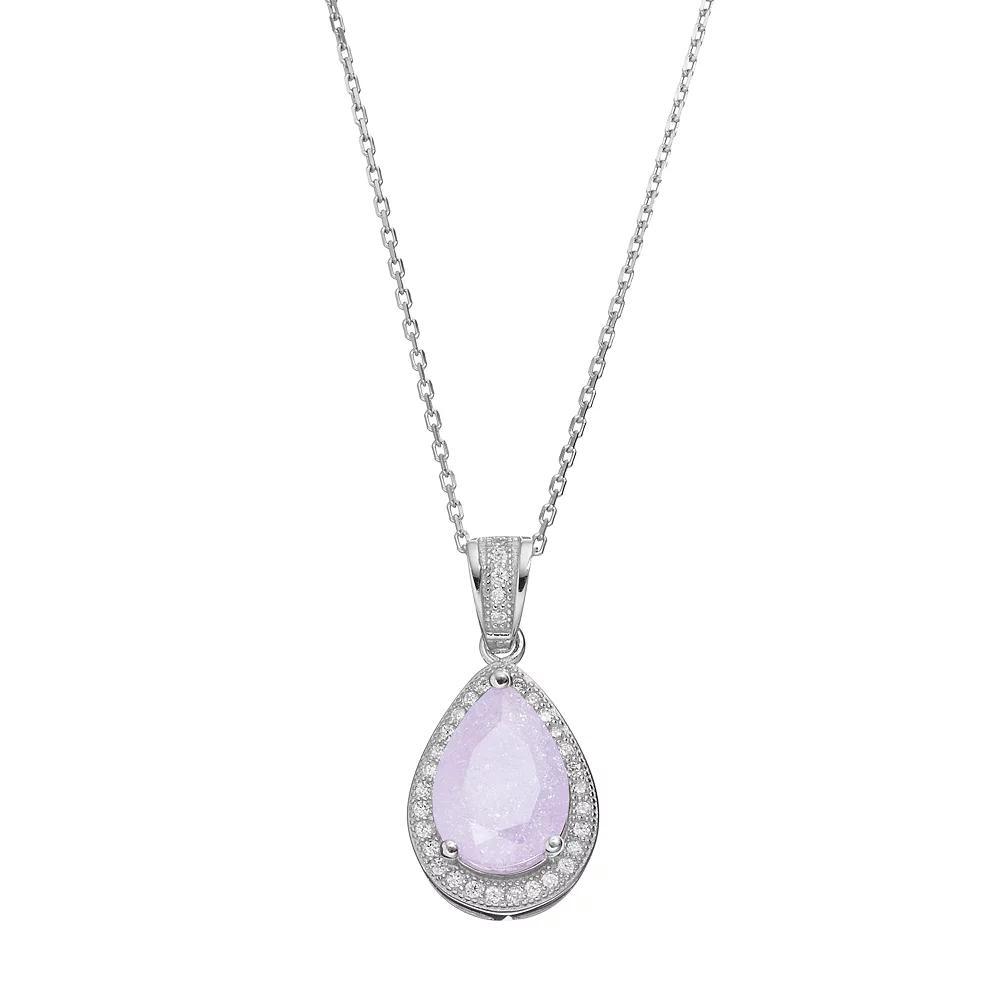 Sterling Silver Ice Cubic Zirconia Teardrop Halo Pendant Necklace, Women's, Size: 18", Pink Product Image