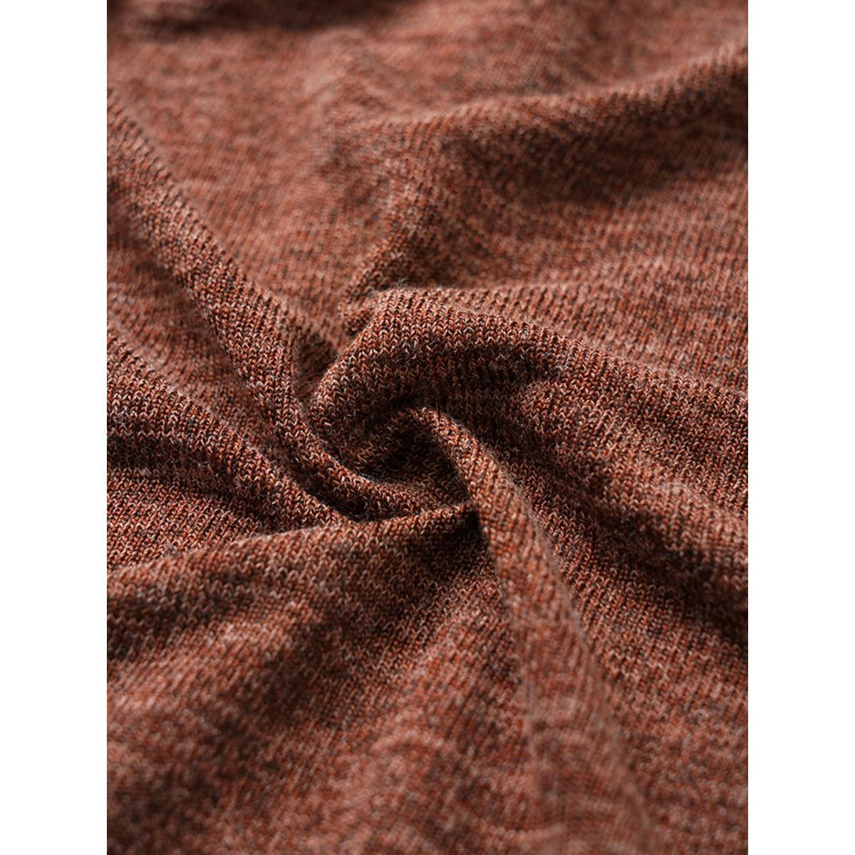 Plus Size Solid Belted Elastic Cuffs Jacquard Dress Rust Women Casual Elastic cuffs Round Neck Long Sleeve Curvy Midi Dress BloomChic 26/4X Product Image