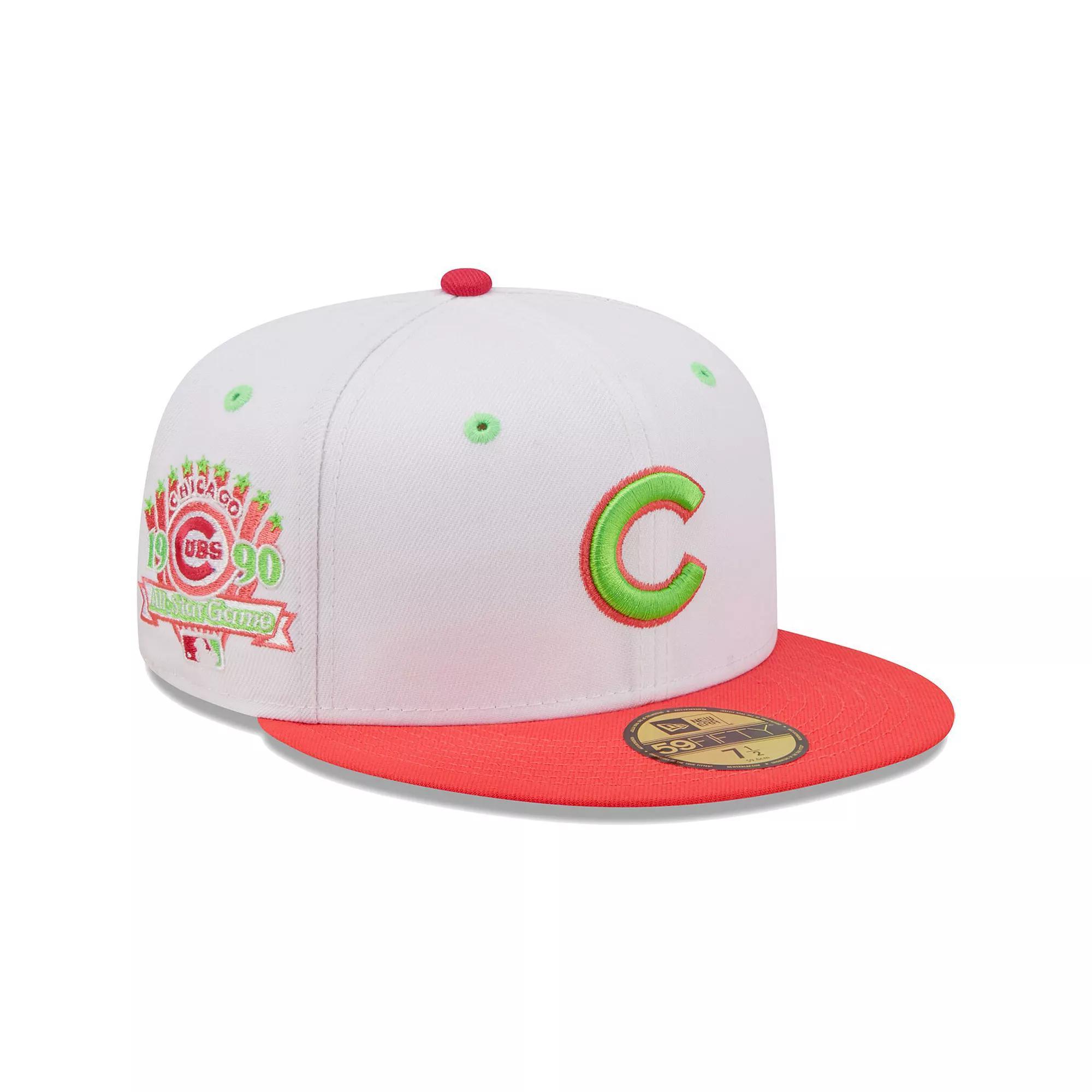 Men's New Era White/Coral Chicago Cubs 1990 MLB All-Star Game Strawberry Lolli 59FIFTY Fitted Hat, Size: 7 5/8 Product Image