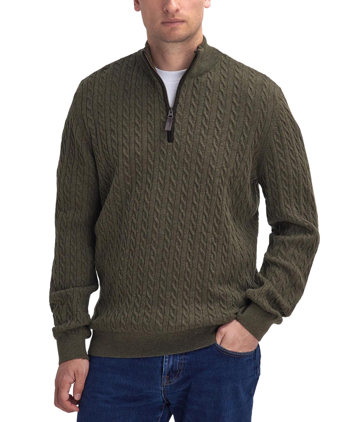 BARBOUR Ramsden Cable Knit Quarter Zip Wool Sweater In Ivy Green Product Image