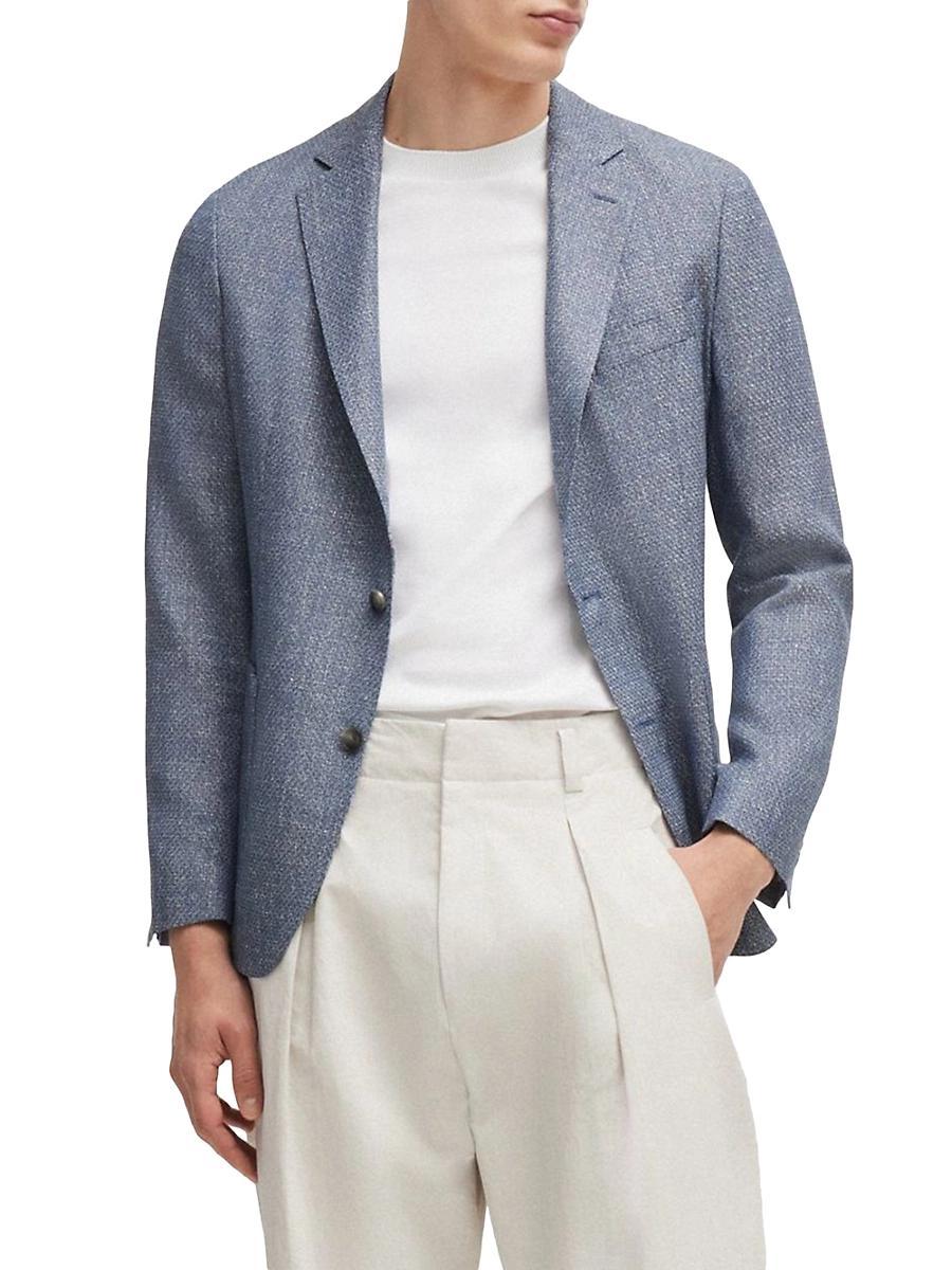 Mens Slim-Fit Jacket in Patterned Virgin Wool and Linen Product Image