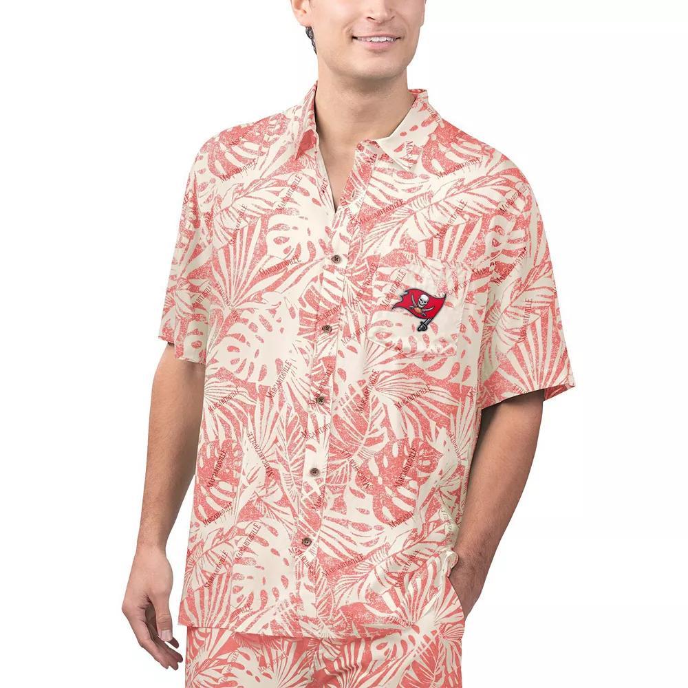 Men's Margaritaville Tan Tampa Bay Buccaneers Sand Washed Monstera Print Party Button-Up Shirt, Size: 3XL, Team Product Image