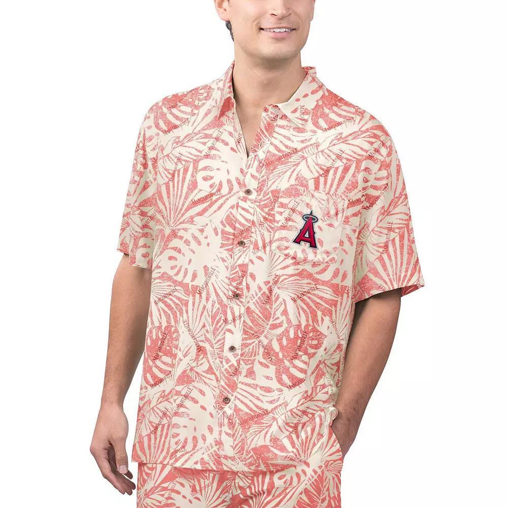 Men's Margaritaville Red Los Angeles Angels Monstera Print Party Button-Up Shirt, Size: Medium Product Image