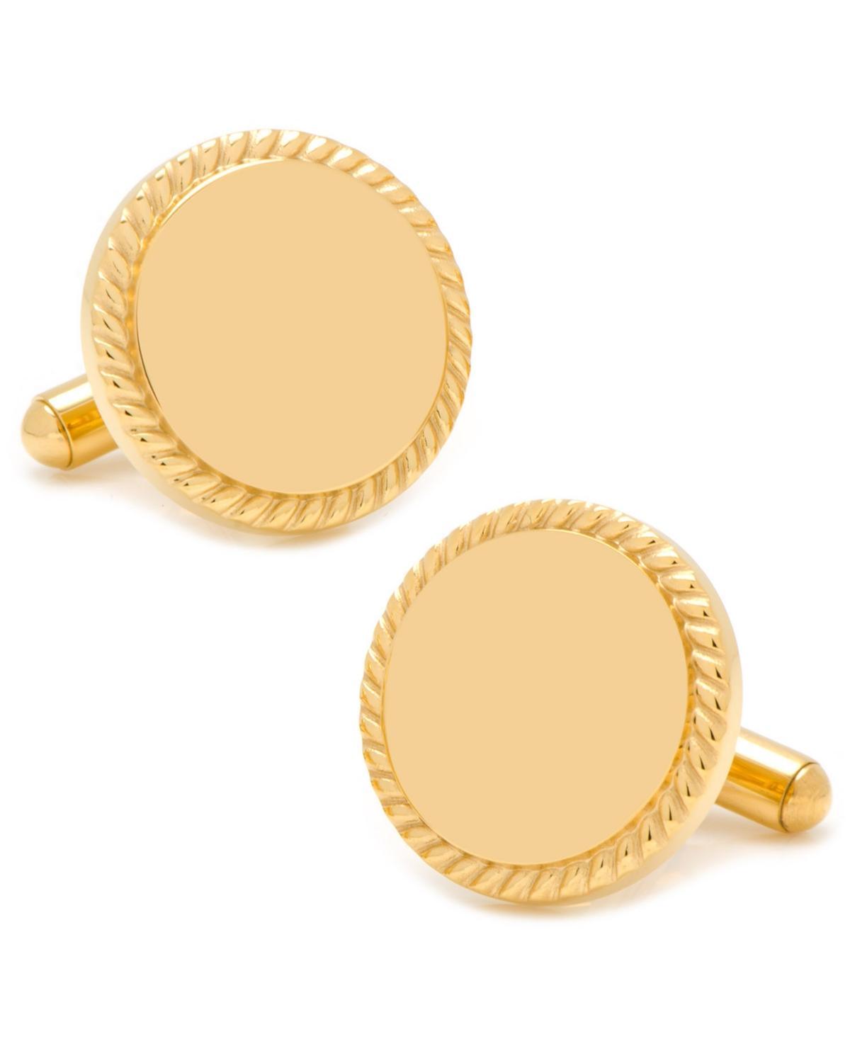 14K Gold-Plated Rope Border Round Engravable Cufflinks Product Image
