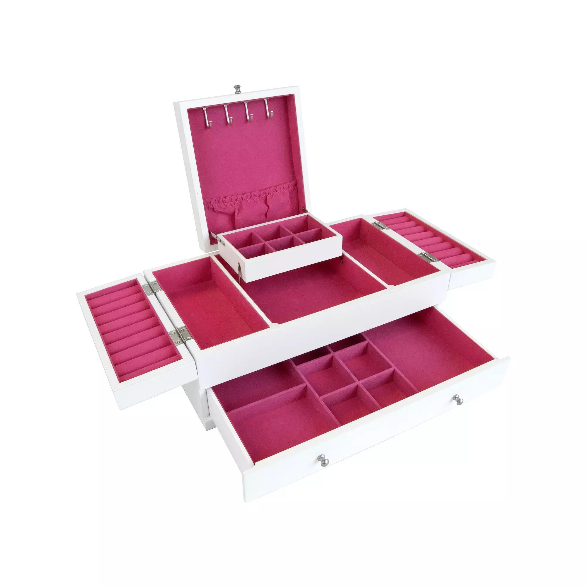 Mele and Co Everly Wooden Triple Lid Jewelry Box, Women's, White Pink Product Image