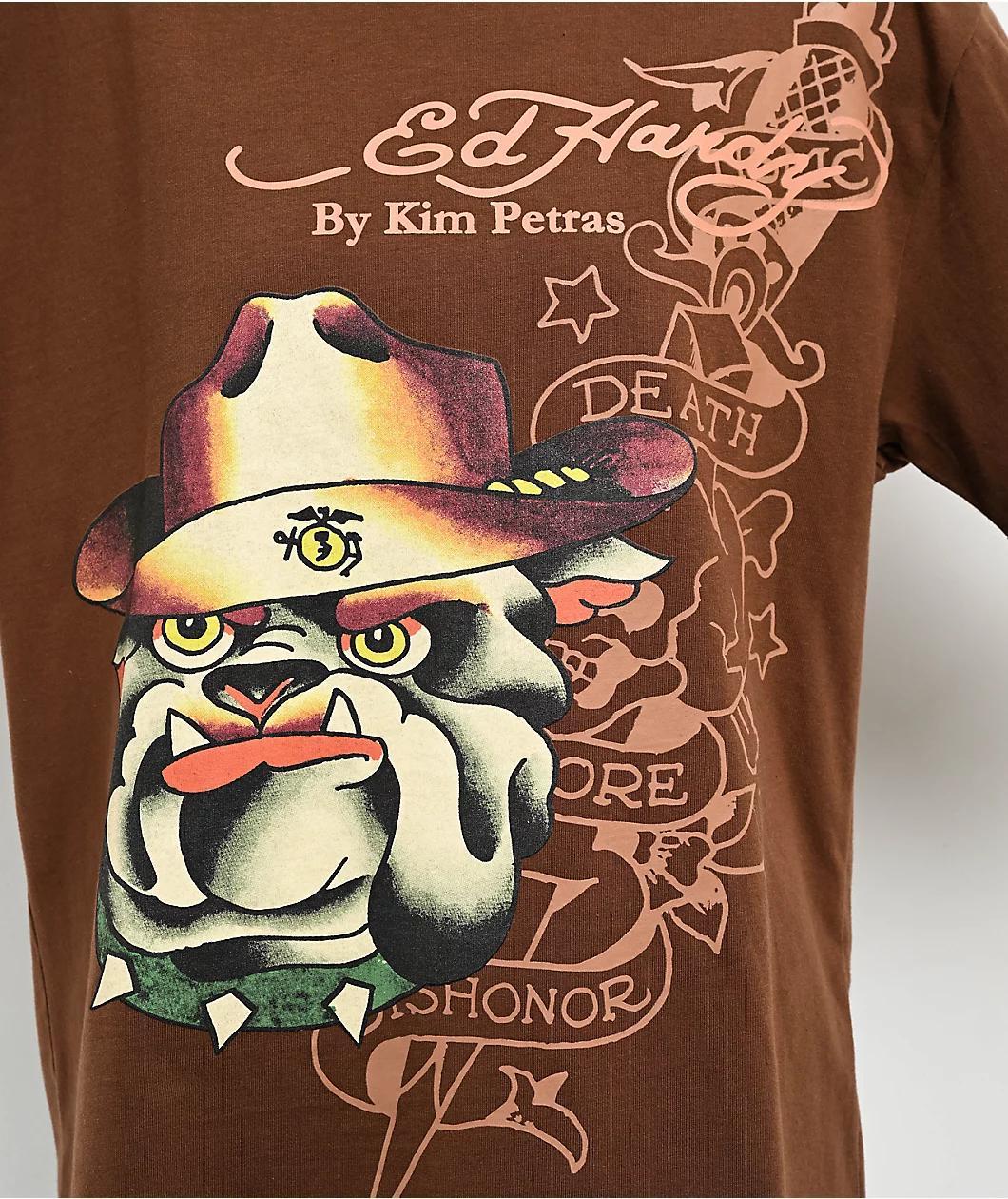 Ed Hardy x Kim Petras Bulldog Brown Boxy T-Shirt Product Image