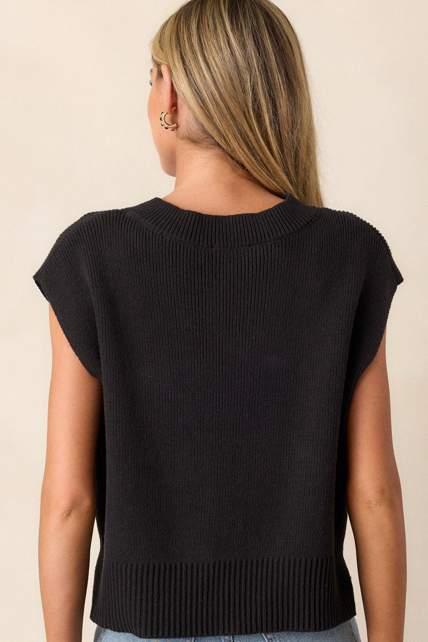 Rustic Retreat Black Short Sleeve Sweater Top Product Image