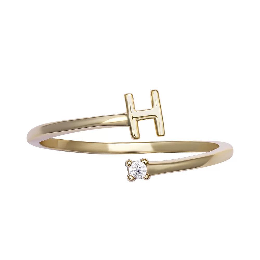 PRIMROSE Sterling Silver Cubic Zirconia Initial Bypass Band Ring, Womens Gold Tone E Product Image