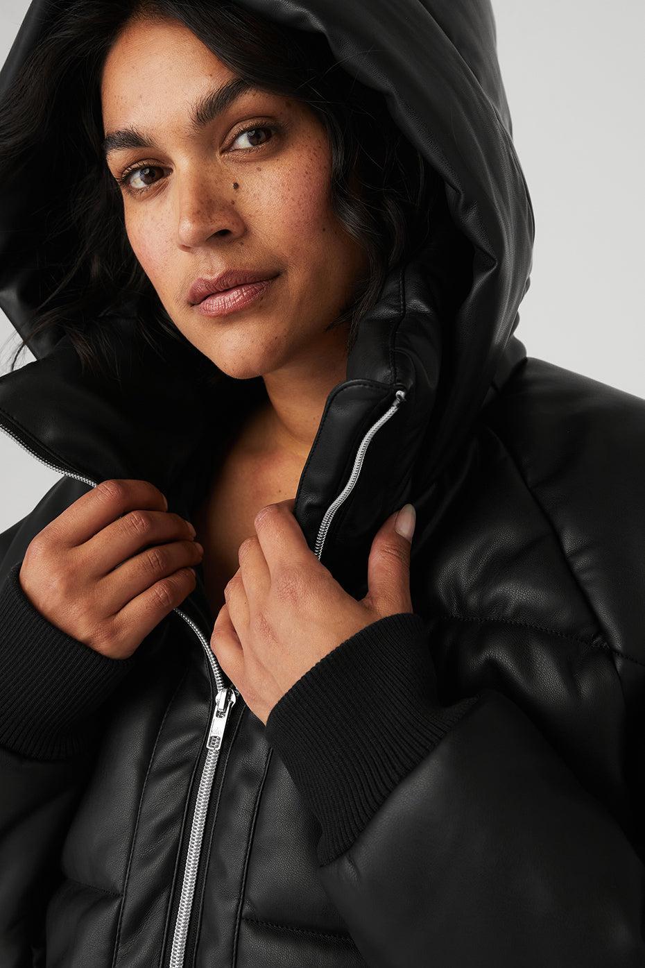 Faux Leather Boss Puffer - Black Product Image