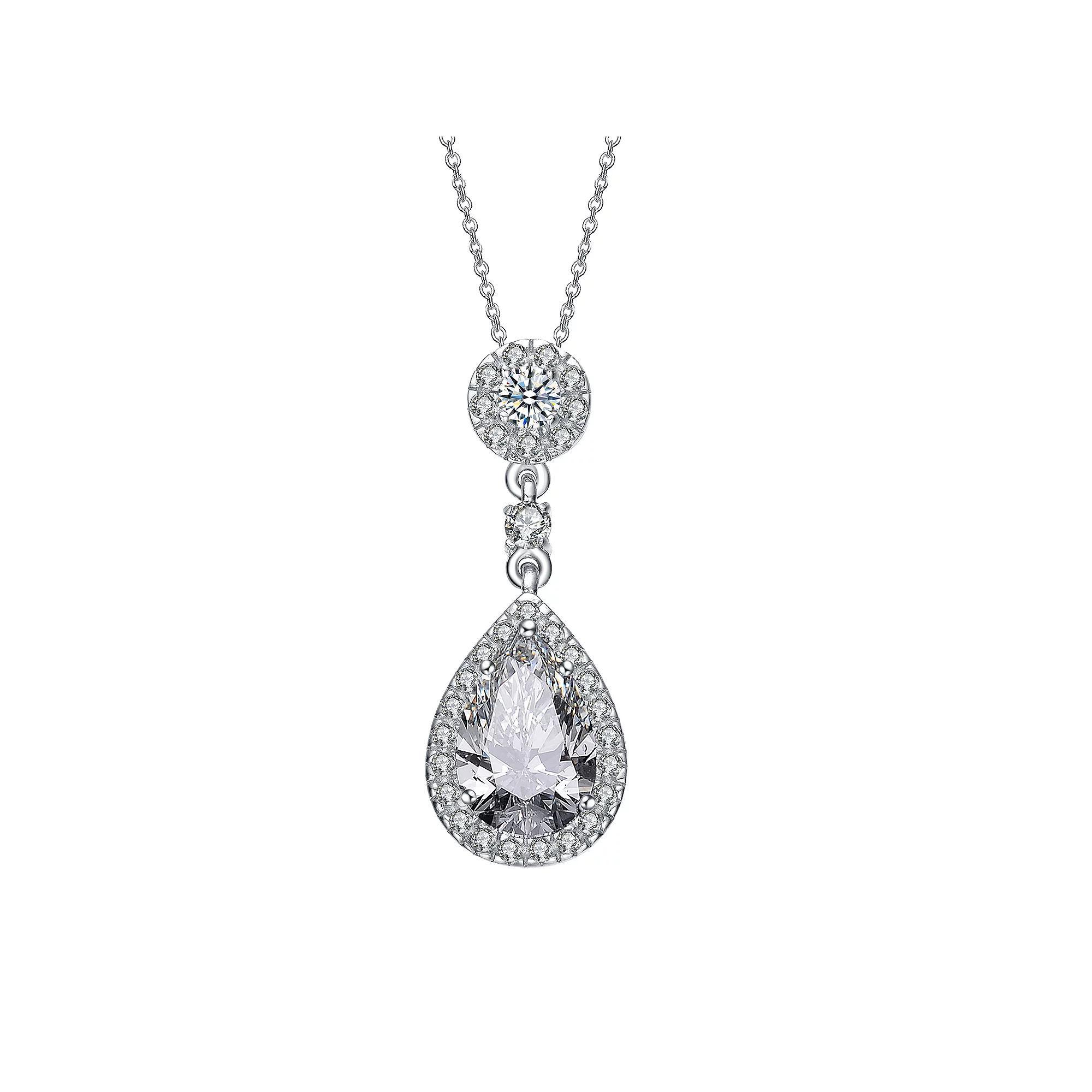 Sterling Silver Cubic Zirconia Pear Drop Pendant Necklace, Women's, Size: 18" Product Image