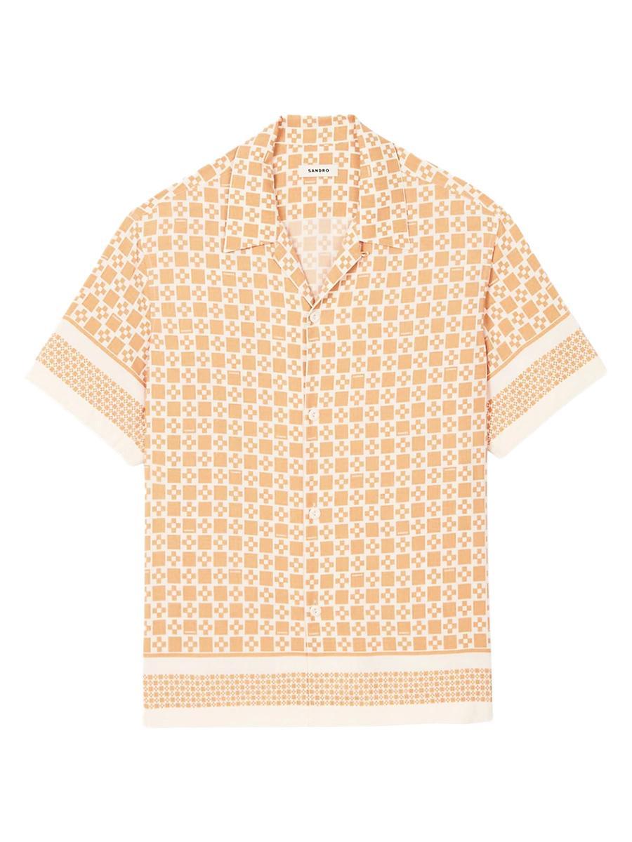 Mens Square Cross Motif Flowing Blouse Shirt Product Image