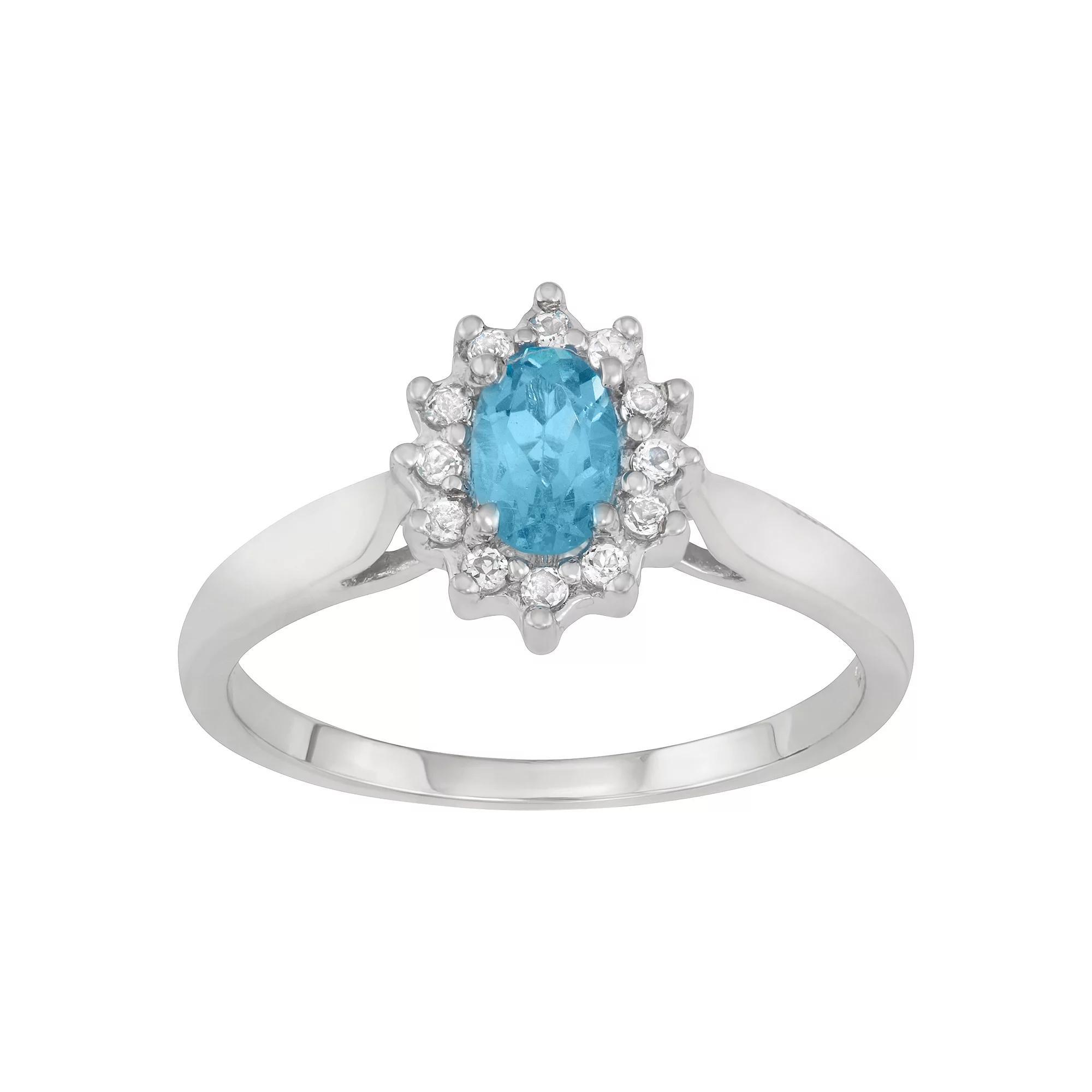 Sterling Silver Blue & White Topaz Halo Ring, Women's, Size: 6 Product Image