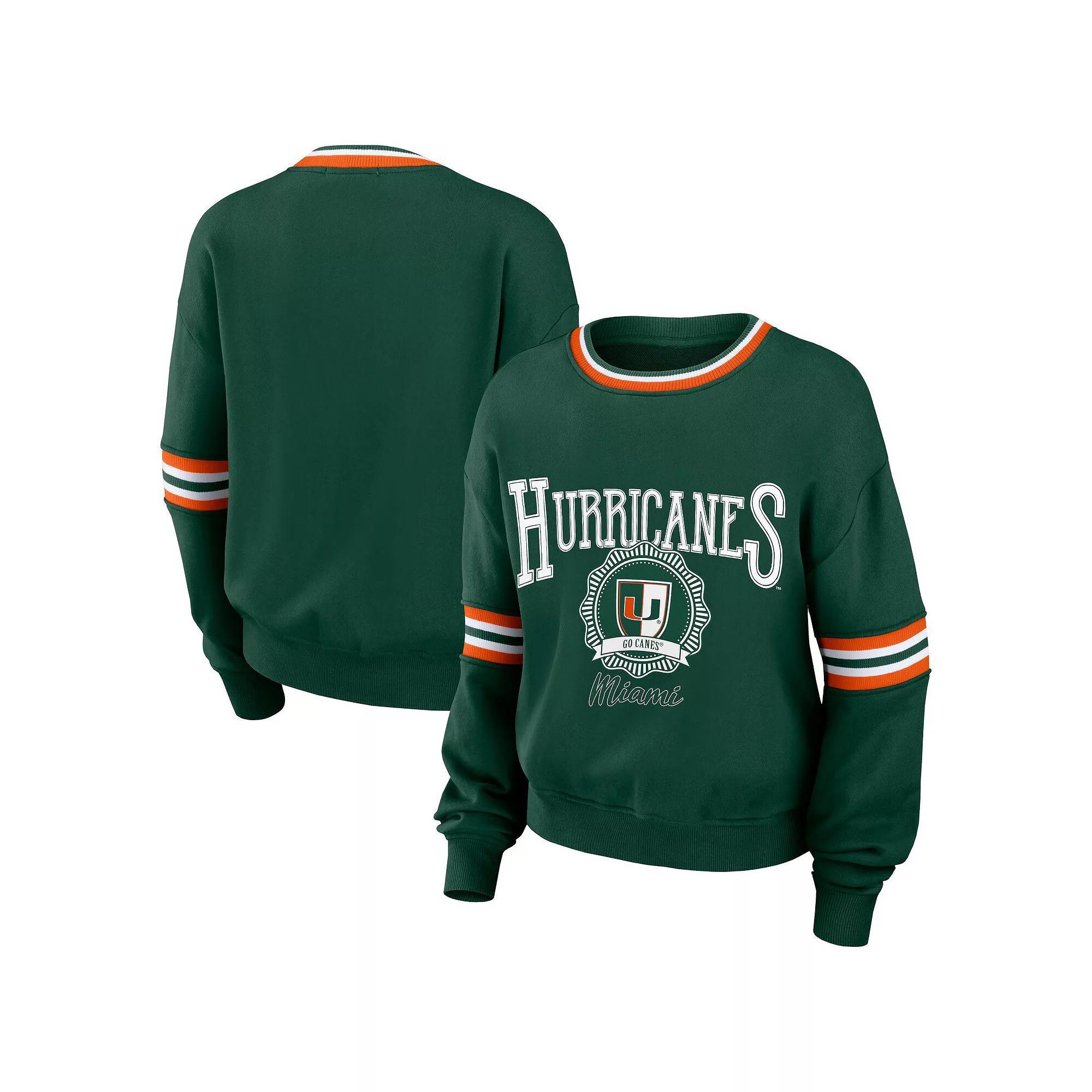 Women's WEAR by Erin Andrews Green Miami Hurricanes Vintage Pullover Sweatshirt, Size: 2XL Product Image