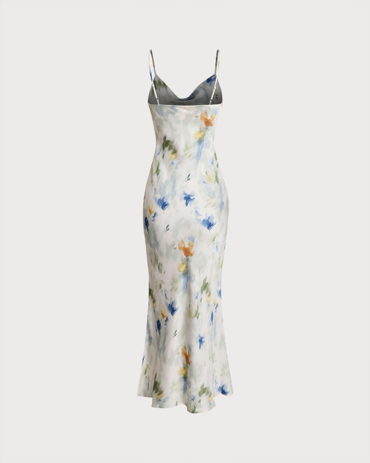 Blue Floral Mermaid Slip Midi Dress Product Image
