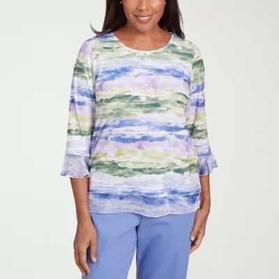 Alfred Dunner Santa Fe Womens Crew Neck 3/4 Sleeve Stretch Fabric T-Shirt Product Image