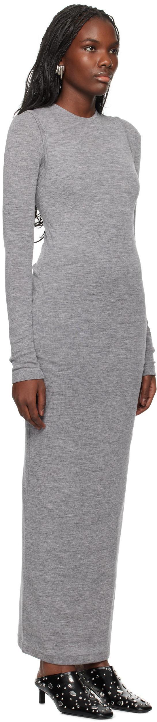 JIL SANDER Gray Lightweight Slub Wool Maxi Dress In 025 London Fog Product Image