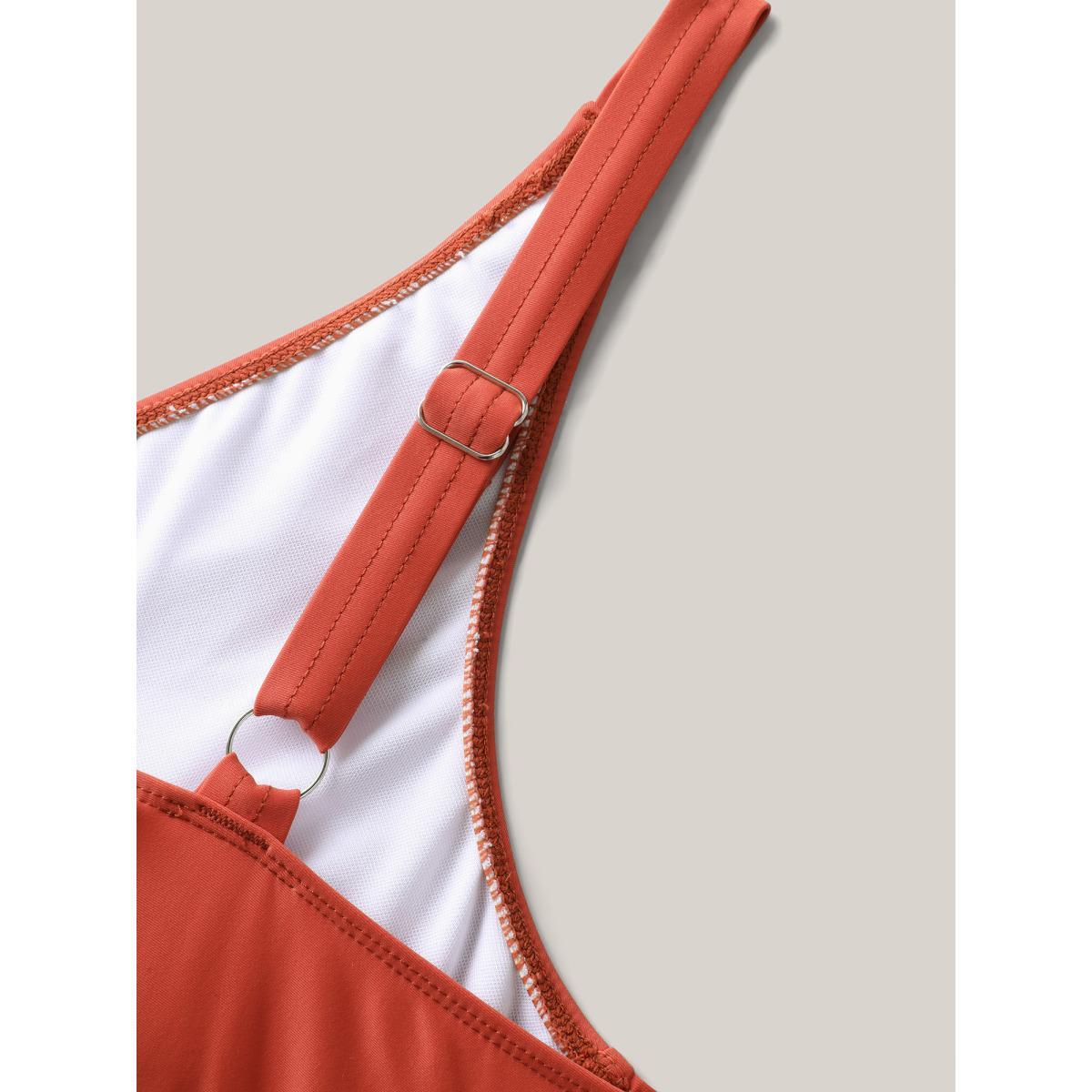 Plus Size Sewn-in-Belt Bow Pockets Swim Dress Women's Swimwear Salmon Beach Bodycon V-neck High stretch Curve Swim Dresses BloomChic 14-16/1X Product Image