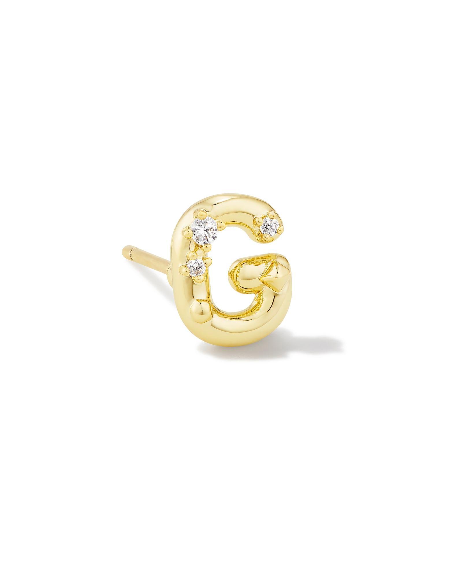 Crystal Letter E Gold Single Stud Earring in White Crystal Product Image