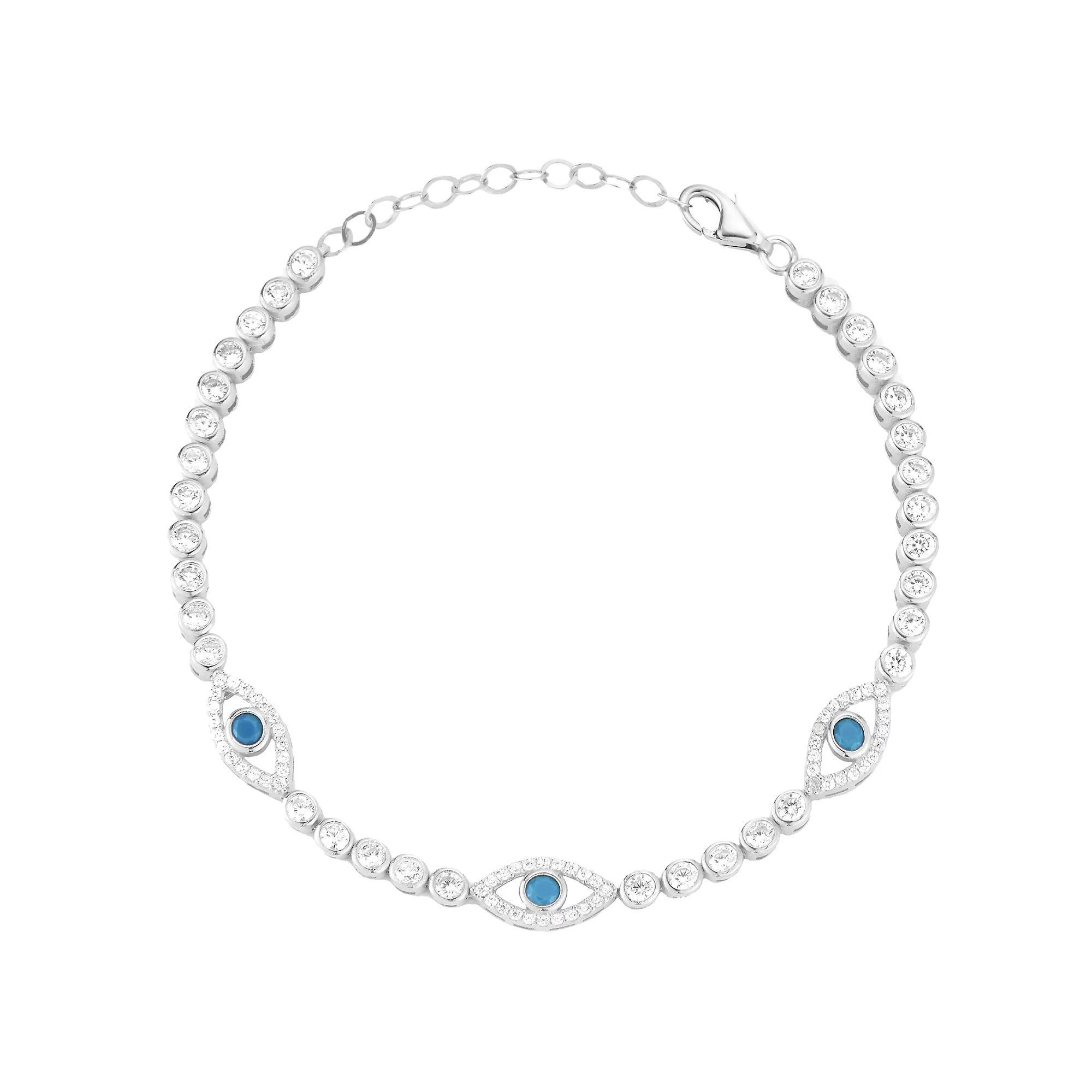 Sunkissed Sterling Cubic Zirconia Evil Eye Tennis Bracelet, Women's, Size: 7", Silver Tone Product Image