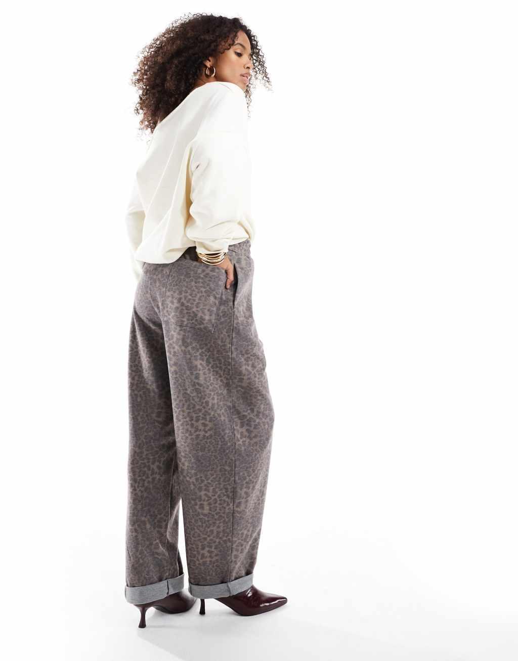 ASOS DESIGN scuba turnback pants in leopard - part of a set Product Image