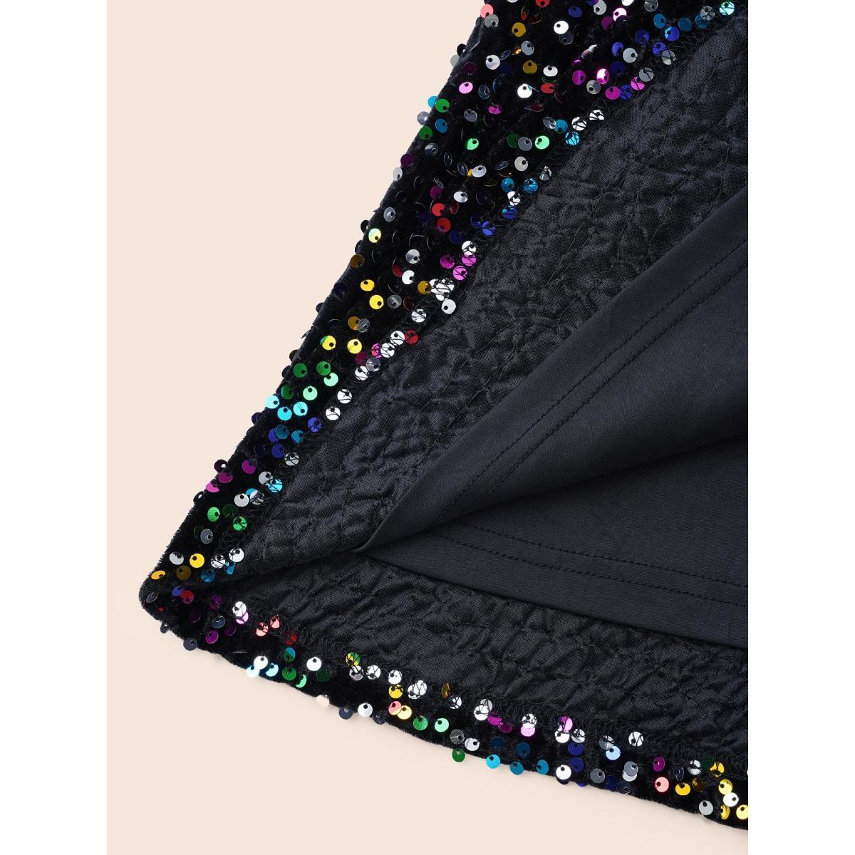 Plus Size V Neck Sequin Patchwork Dress Black Women Cocktail Texture Party Curvy Bloomchic 18-20/2X Product Image