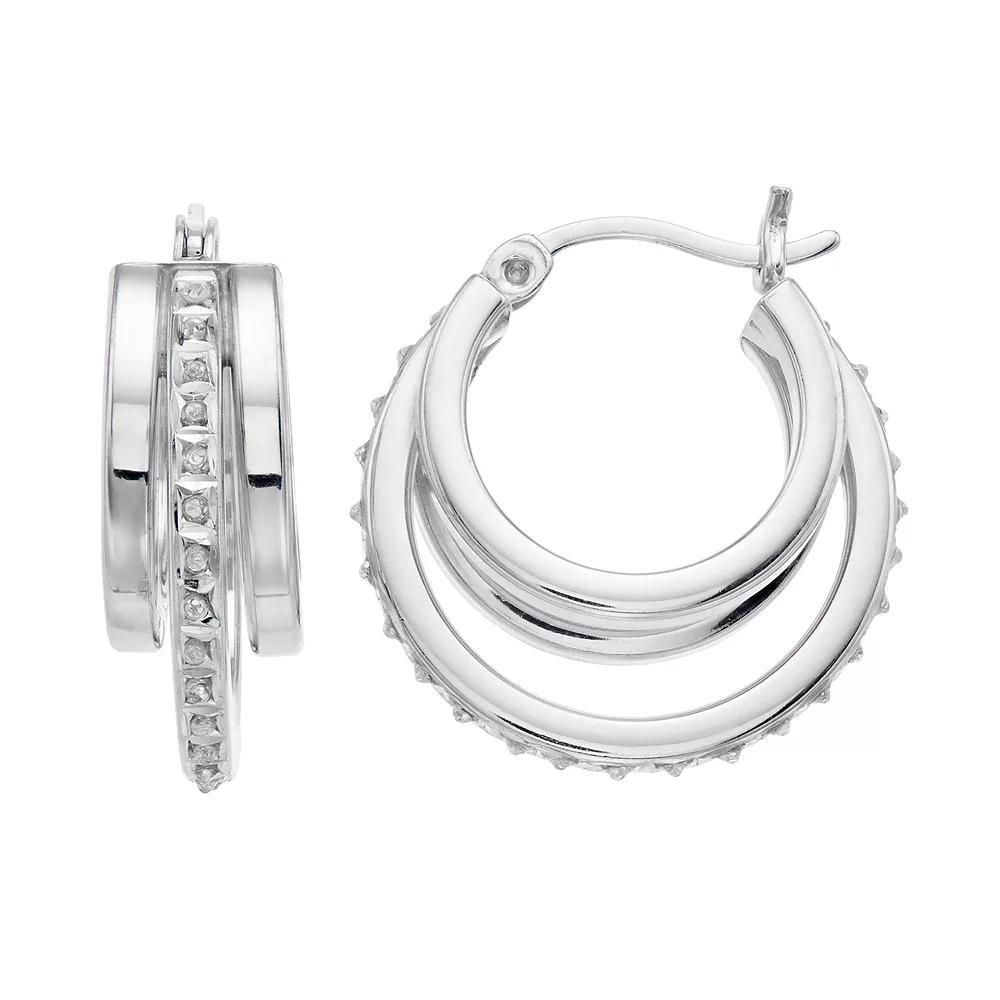 Platinum Over Silver Diamond Mystique Triple Hoop Earrings, Women's, Silver Tone Product Image