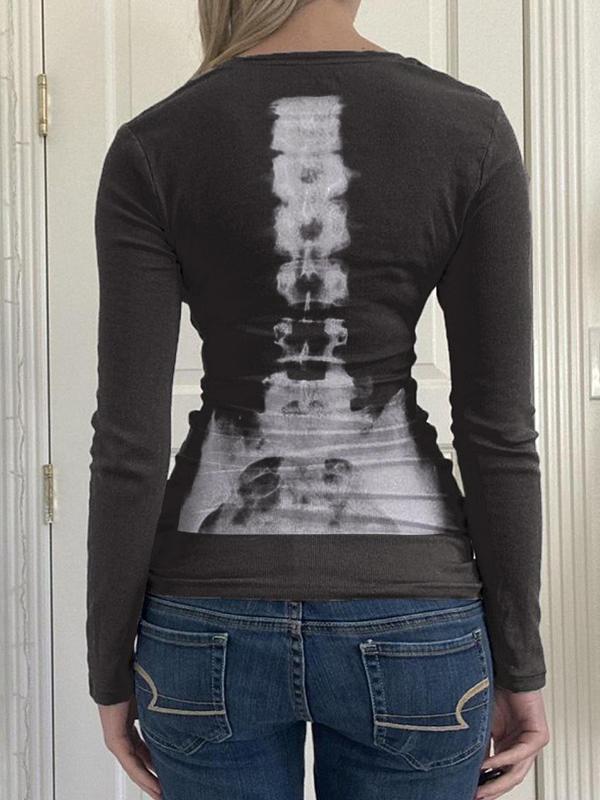 Skeleton Print Slim Long Sleeve Knit Product Image