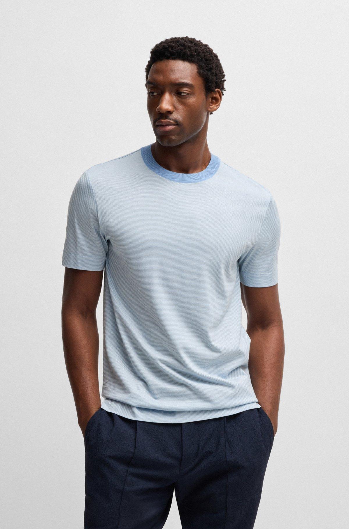 Cotton-silk T-shirt with fineline stripes Product Image