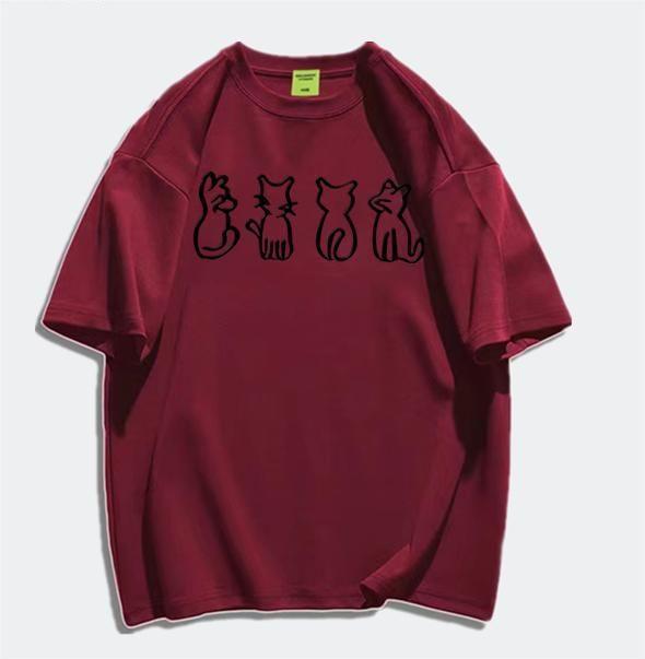 Short Sleeve Crew Neck Cat Print Oversized T-Shirt Product Image