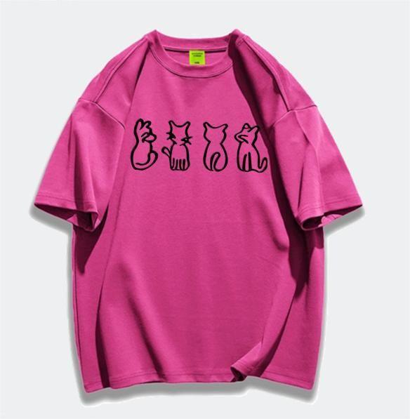 Short Sleeve Crew Neck Cat Print Oversized T-Shirt Product Image