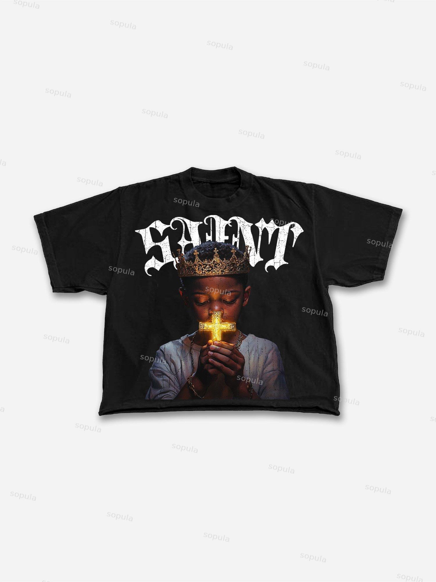 Saint Prayer Graphic Print Cropped T-shirt Product Image