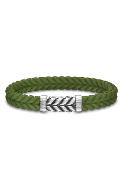 David Yurman Mens Sterling Silver Chevron Woven Green Rubber Bracelet Product Image